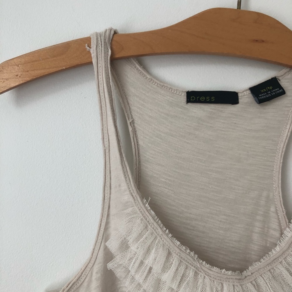 Oatmeal Racerback Tank with Ruffles - Picture 7 of 11